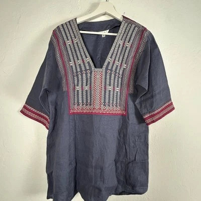 Cabi Womens 100% Linen Boho Embroidered Caftan V-Neck Tunic Top Blouse Medium - Image 1 of 4
