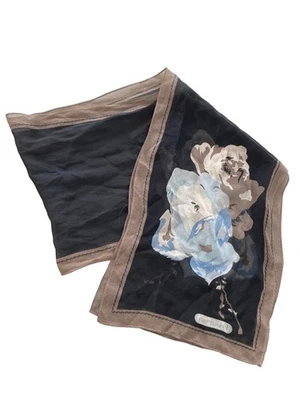 Cacharel Floral Ligero Bufanda Seda Negro Taupe Chal Flores Elegante Foto 1 de 4