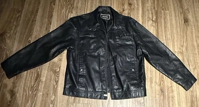 Chaqueta de motocicleta Michael Kors de cuero sintético negra con cremallera completa para hombre talla XL Foto 1 de 4