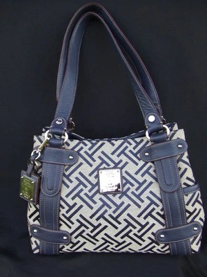 Bolso de mano/cartera de cuero/lona tostada Tignanello, azul marino forrado Foto 1 de 4