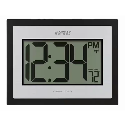Atomic Digital Black/Silver Clock with Indoor Temperature - Image 1 of 4