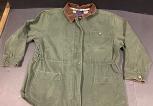 Vtg Denim Co Jacket Chore Barn Coat Flannel Lined Green Corduroy Collar Size 1X - Picture 1 of 13
