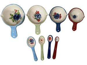 Pioneer Woman Classic Charm Stoneware Measuring Cups & Spoons Set Floral Nesting - Picture 1 of 3