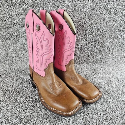 Old West Cowboy Boots Youth 3 Pink Brown Leather BSC1839 Rodeo Western Rancher - Image 1 of 4