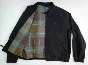 Vtg Polo Ralph Lauren Plaid Flannel Lined Full Zip Black Harrington Jacket XL - Picture 1 of 7