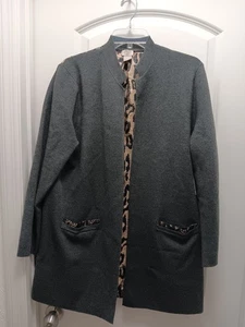 CHICO'S Gr. 2 (L) grau Strick vorne offen lange Strickjacke Tier gewebt hinten neu mit Etikett - Bild 1 von 6