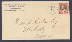US Sc 210 on 1884 cover, 25mm black BURLINGTON, VT cds & fancy cancel, MT HOLLY - Picture 1 of 2