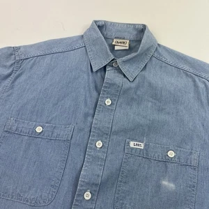 Vintage LEE Made USA blau Denim Chambray Arbeitshemd Gr. Medium Langarm Knopf - Bild 1 von 10