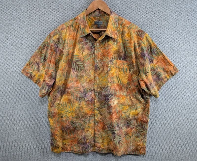 Camisa masculina TravelSmith colorida Batik abstrata estampa floral algodão botão GG - Imagem 1 de 4