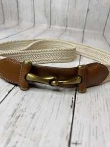 Vintage Lands End White Braided Belt Mens Sz 34 Brass Hook Toggle 508 - Picture 1 of 4