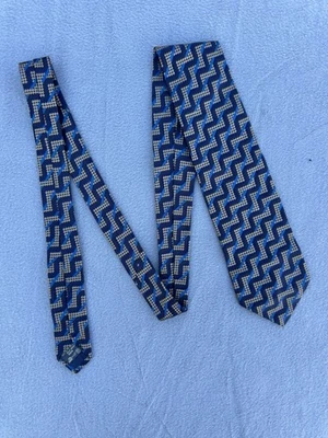Corbata Ermenegildo Zegna 100% Seda Azul Tostado Patrón Geométrico Hecha en Italia Lujo Foto 1 de 4