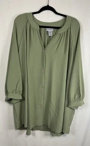 Catherine’s 4x Women’s Green V Neck Button Up Long Sleeve - Picture 1 of 3