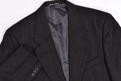 Vintage Valentino Uomo Charcoal Herringbone Stripe Wool Blazer Jacket 38 R - Image 1 of 4