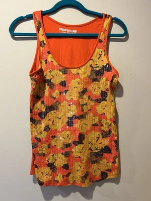 Selena Gomez Dream Out Loud Sequin Tank Top Orange Floral Size Large - Image 1 of 4