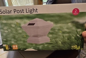 SOLAR POST LIGHT 2 PACK WHITE LED BRIGHT WHITE NEW IN THE BOX - Picture 1 of 6