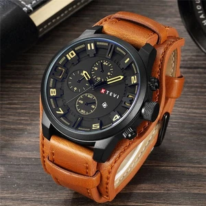 Men Military Quartz Watch Large Dial Casual Leather Strap Mens Wristwatch - Picture 1 of 19