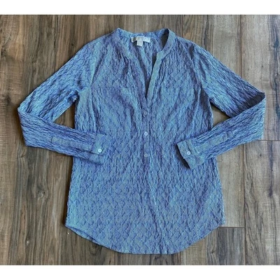 Camisa Top Para Mujer Michael Kors Azul Blanco Rayas Botones Arrugado Diamante S Foto 1 de 4