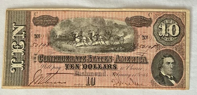Civil War Confederate States of America $10 bill Note  exce condition  2/16/1862 - Image 1 of 2
