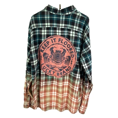 Keep It Floored Blanqueado a Mano Franela UpCycled Adulto Talla 2XL Festival Grunge Boho Foto 1 de 4