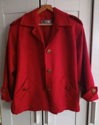 Chaqueta de Lana Yves Saint Laurent Rojo Dorado Botones Vintage Abrigo YSL M-L Francia Foto 1 de 4