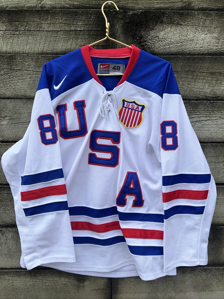 Camiseta deportiva de hockey Patrick Kane 2010 EE. UU. Nike Olympic Throwback cosida + correa de lucha Foto 1 de 4