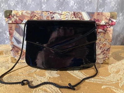 Bolso Bandolera Retro Vintage Años 80 Negro Imitación Patente Gótico Glam Chic Foto 1 de 3