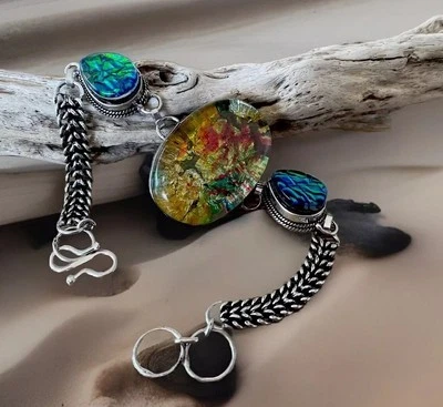 Dichroic Glass & Opal Triplet bracelet 22cm Long- Sterling Silver Plated-New - Image 1 of 2