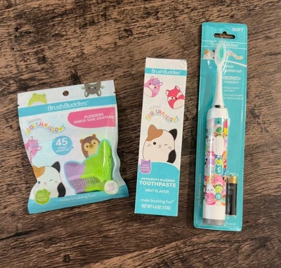 Squishmallows Brush Buddies Electric Toothbrush Toothpaste & Floss Combo Set Foto 1 de 4
