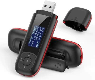 AGPTEK U3 8GB Tragbarer USB MP3 Player LCD Display USB Stick Schwarz/Rot Musik - Bild 1 von 4
