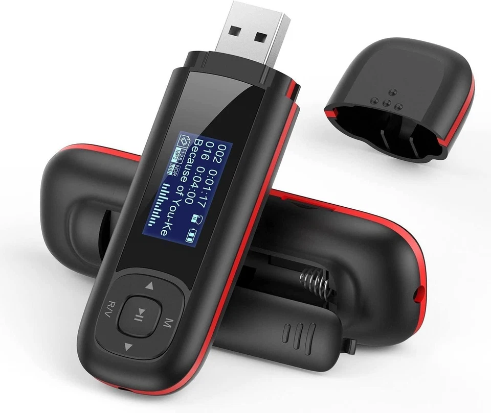 AGPTEK U3 8GB Tragbarer USB MP3 Player LCD Display USB Stick Schwarz/Rot Musik - Bild 1 von 4