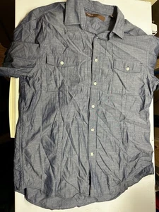 Perry Ellis Shirt Men's Navy Blue Large Short Sleeve Button Up - Picture 1 of 3