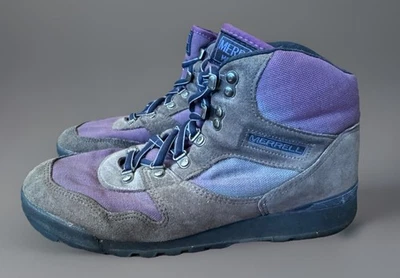 Botas de caminhada femininas Merrell Monarch tamanho 10 marrom roxo camurça vintage anos 90 - Imagem 1 de 4
