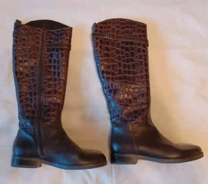Clarks Hopedale Size 8 Wish Brown Leather Crocodile Embossed Knee Boots - Picture 1 of 9