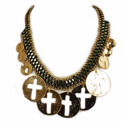 Gorgeous Large Cross Shaped Pendants Gold Tone Chain Necklace 19.5-22" - Image 1 of 2