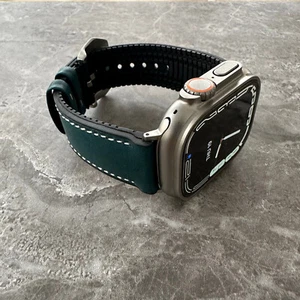 Correa de reloj de goma FKM de cuero híbrido azul para Apple Watch Ultra 1 2 49 mm - Imagen 1 de 12