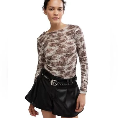 Camisa elástica manga larga con lentejuelas Free People Gold Rush talla pequeña regular $88 Foto 1 de 4