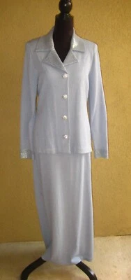 Conjunto Falda Larga Vintage Geraldine Lana/Rayón Tejido Azul 2 Piezas Chaqueta Lentejuelas Foto 1 de 4