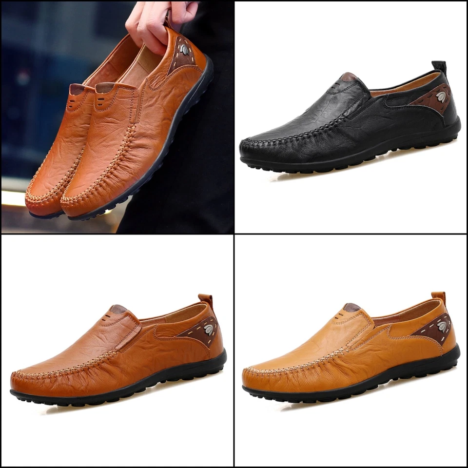 mocassin chaussure en cuir authentique homme décontracté noir marron caramel été - Photo 1/4