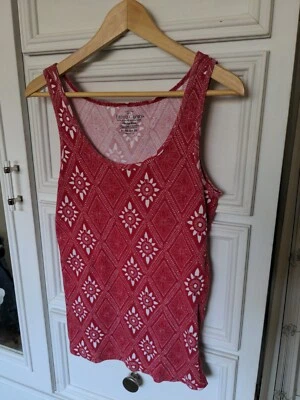 Top sin mangas de algodón con patrón de diamantes rojo y blanco Faded Glory XL Foto 1 de 4