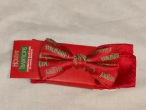 Frohe Weihnachten Fliege & rotes Einstecktuch Set Punze Urlaub - Bild 1 von 2