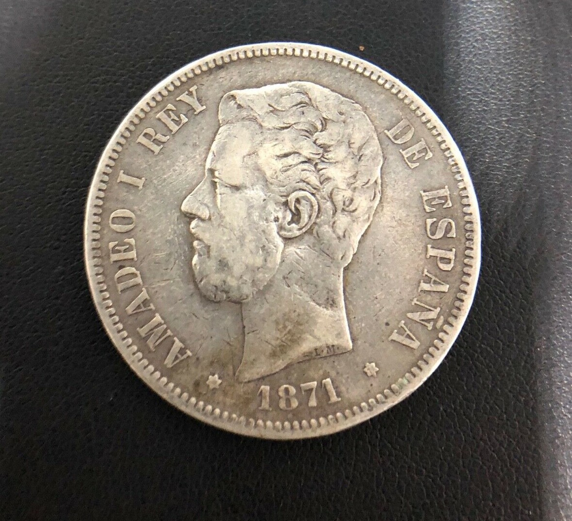 『NGC XF45』スペイン王国アマデオ1世5ペセタ銀貨（1871年） スペイン 5ペセタ大型銀貨 1871年銘 アマデオ1世 刻印入 流通美