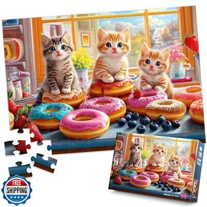 100 Piece Puzzles - Adorable Cats Donuts Puzzle for Kids Ages 4-6 6-8 8-10, L - Picture 1 of 5