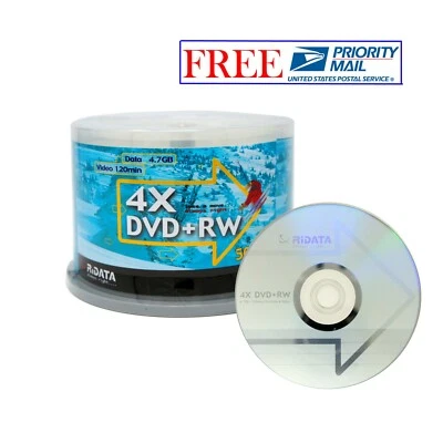 50 Pack Ridata DVD+RW 4x 4.7GB Silver Logo Rewritable DVD Plus RW Blank Disc - Image 1 of 3