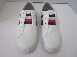 TOMMY HILFIGER White w/ Red Blue Elastic Slip on Sneakers Shoes Sz 8 - Picture 1 of 6