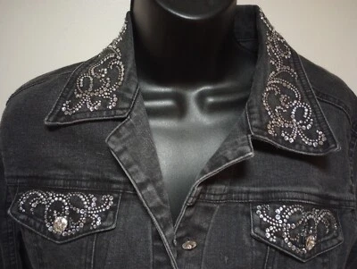 Chaqueta Christine Alexander Negra Denim Envejecida Estrás Cristal Cónica M Foto 1 de 4