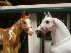 Jaapi Pink & Gold striped Halter - fits Breyer/Stone traditional model horses - Picture 1 of 1