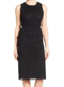 CLASSIQUES ENTIER Smocked Eyelet Shift Lined Dress Black Sz 6 - Picture 1 of 11