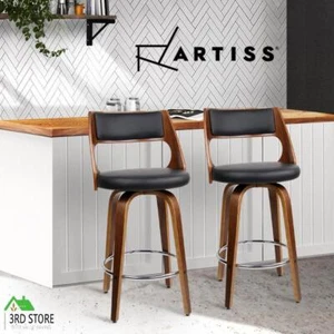 Artiss 2x Wooden Bar Stools Swivel Bar Stool Kitchen Dining Chair Wood Black - Picture 1 of 12