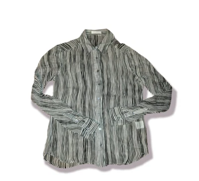 Blusa Equipment Mujer 100% Blanco Seda/Negro Rayas Botón Frontal Camisa Talla S Foto 1 de 4