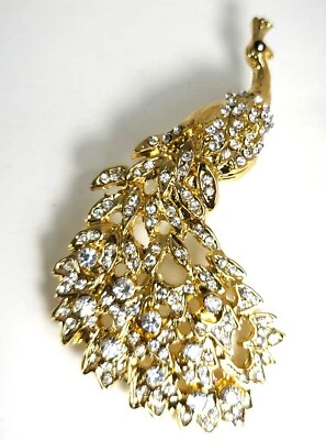 Pin/broche clip vintage inspirado en el Art Deco cristal brillante estrás pavo real Foto 1 de 4